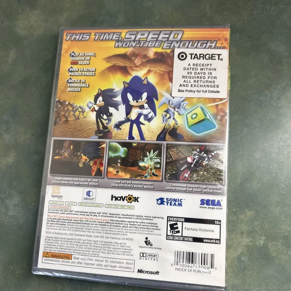 Sonic the Hedgehog Xbox 360 Platinum Family Hits New Sealed READ Target Sticker